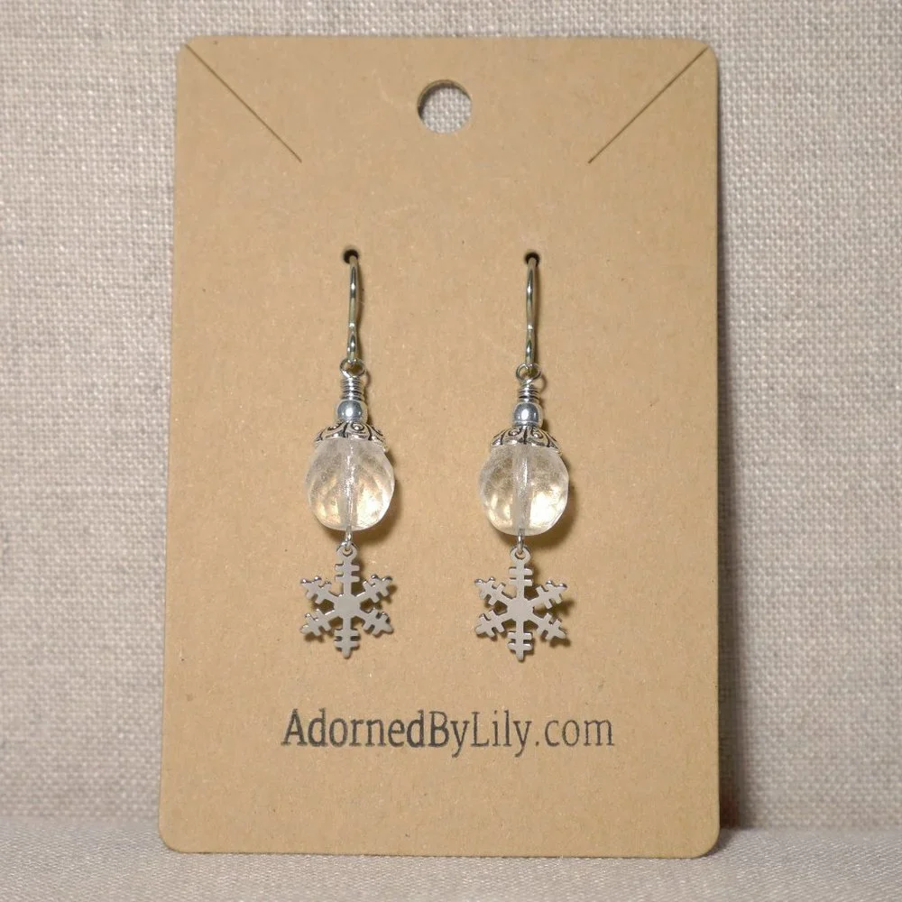 Hand Crafted Handmade Earrings Snowflake Earrings with Frosted Czech Gla… - Picture 2 of 4